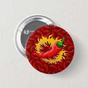 Peper met vlam ronde button 5,7 cm
