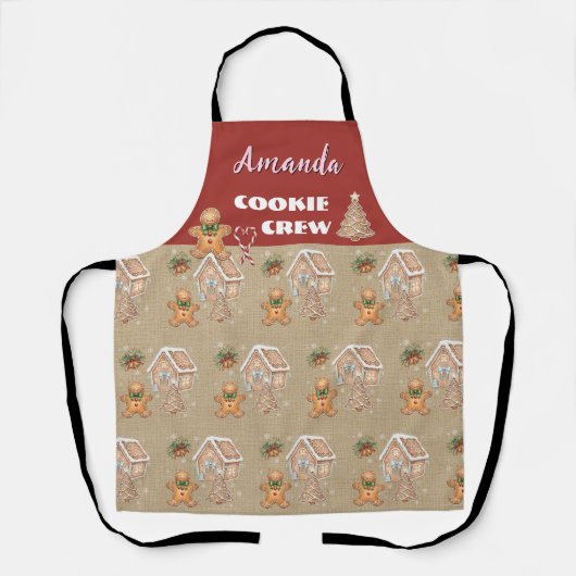  peperkoek man, huis, boom, kerst schort (Voorkant)