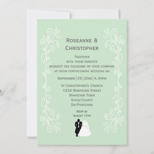 Pepermunt gekleurde bruid en bruidegom ontwerp bru kaart (Voorkant)