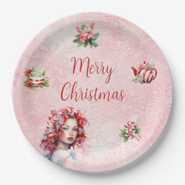 Pepermunt Kerst Thee Party Roze Sneeuwvlok Papieren Bordje