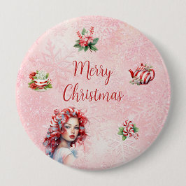 Pepermunt Kerst Thee Party Roze Sneeuwvlok Ronde Button 4,0 Cm