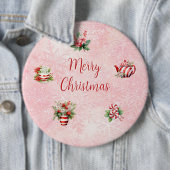 Pepermunt Kerst Thee Party Roze Sneeuwvlok Ronde Button 6,0 Cm (In situ)