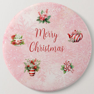 Pepermunt Kerst Thee Party Roze Sneeuwvlok Ronde Button 6,0 Cm