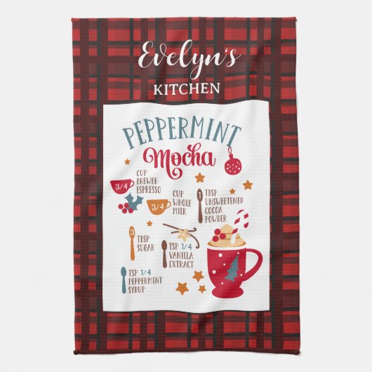 Pepermunt Mocha Recept Feestelijke Kerst Custom Theedoek (Verticaal)