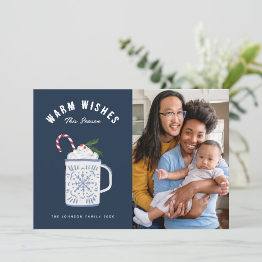 Pepermunt Mocha Warme Wensen Familie Heet Chocolad Feestdagenkaart (Staand voorkant)