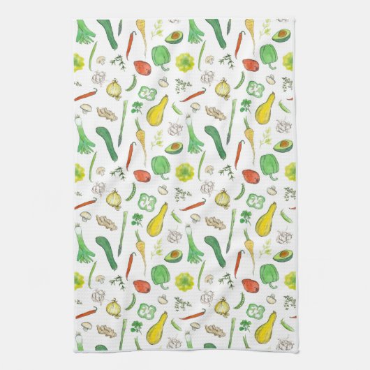 Pepers Erwten Squash Aardappel Waterverf Groenten Theedoek (Verticaal)