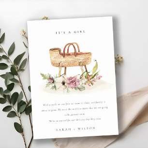 Pépinière rose Floral Bassinet Faire-part bébé
