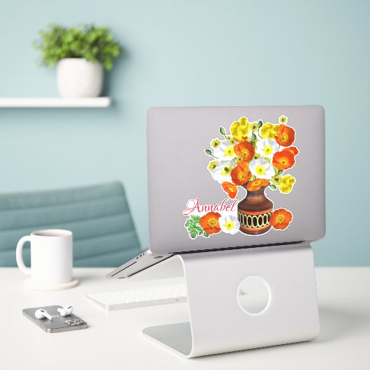 Pépites d'île personnalisées dans Sticker Vase (Ordinateur portable sur le bureau)