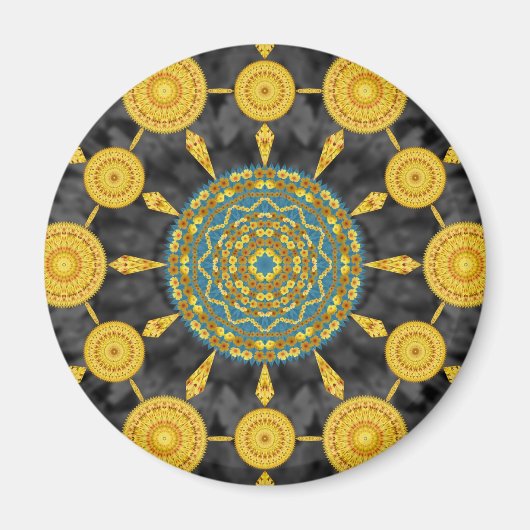 Pépites dorées Mandala Array Round Magnet (Devant)