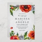 Pépites rouges Aquarelle Faire-part de mariage Flo (Devant / Derrière)