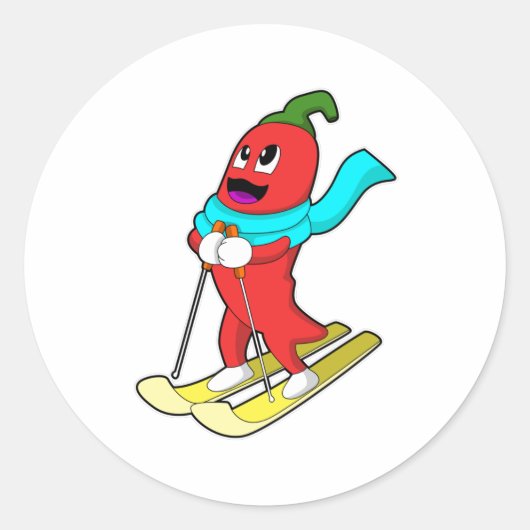 Pepper as Skier Ronde Sticker (Voorkant)