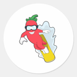 Pepper bij Snowboarding met Snowboard Ronde Sticker