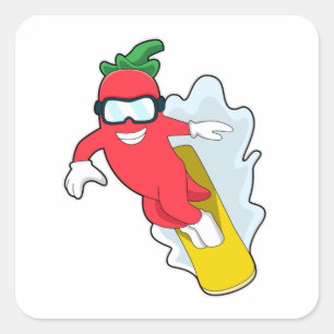Pepper bij Snowboarding met Snowboard Vierkante Sticker