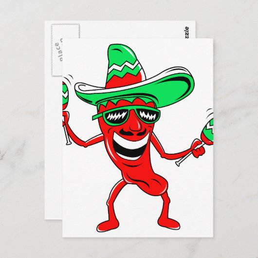 Pepper maracas sombrero-zonnebril.png briefkaart (Voorkant / Achterkant)