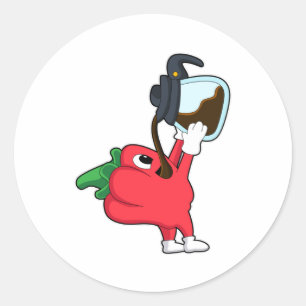 Pepper met koffie ronde sticker