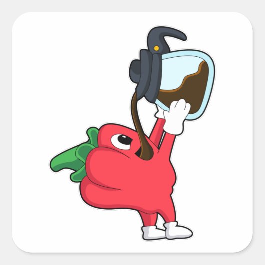 Pepper met koffie vierkante sticker (Voorkant)