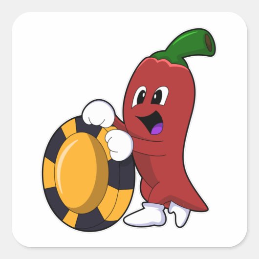 Pepper op Poker met pokerchips Vierkante Sticker (Voorkant)