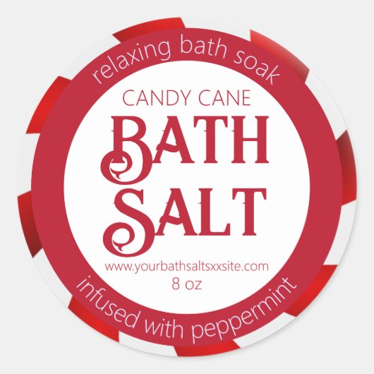 Peppermint Candy Cane Red & White Bath Salt Ronde Sticker (Voorkant)