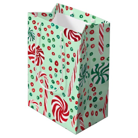Peppermint Candy Canes Cozy Winter Holiday Medium Cadeauzakje (Achterkant Gekanteld)
