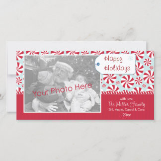 Peppermint Candy Red and Blue Holiday Personalized Feestdagenkaart
