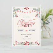 Peppermint Christmas Party Invitation  Kaart (Staand voorkant)