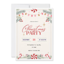 Peppermint Christmas Party Invitation  Red & White