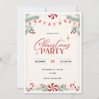 Peppermint Christmas Party Invitation  Red & White Kaart