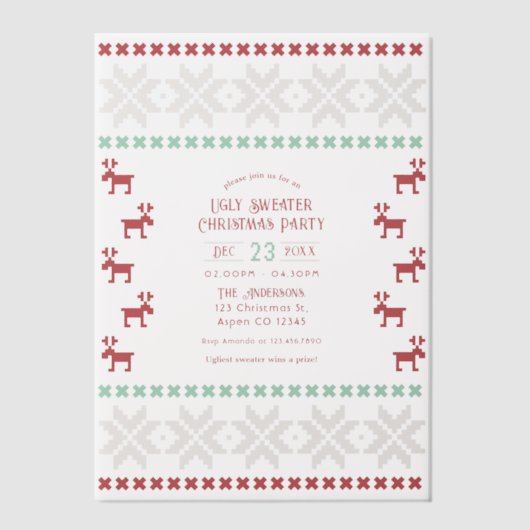 Peppermint Cream Ugly Sweater Christmas Party Vellum Uitnodigingen (Voorkant)