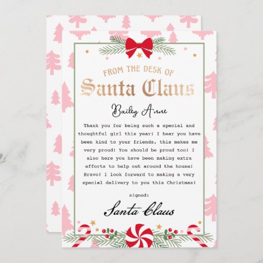Peppermint Dreams Letter van Santa Printable Kaart (Voorkant / Achterkant)
