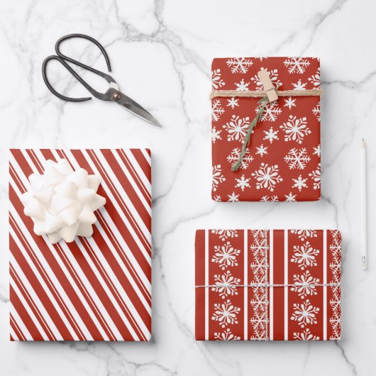 Peppermint en Sneeuwrode en witte schroefdraad Inpakpapier Vel (Voorkant)