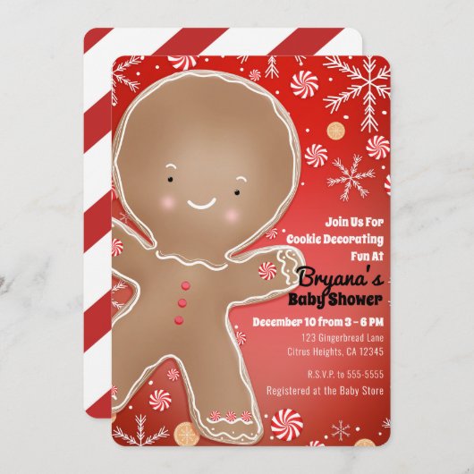 Peppermint Gingerbread Man Holiday Baby shower Kaart (Voorkant / Achterkant)