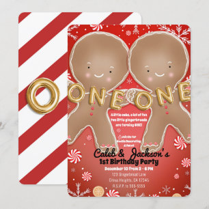 Peppermint Gingerbrood Twins 1st Birthday Party Kaart