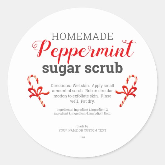 Peppermint Homemade Sugar Scrub Editable Ronde Sticker (Voorkant)