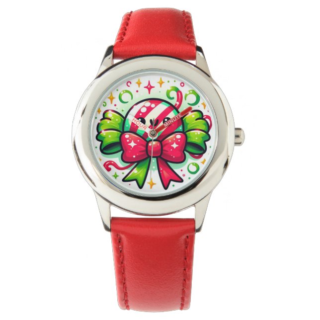 Peppermint Joy: Holiday Candy Character Horloge (Voorkant)