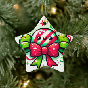 Peppermint Joy: Kerstmis Snoep Karakter Keramisch Ornament
