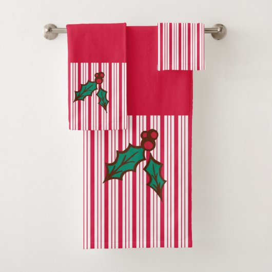 Peppermint Kerstmis Holly Bath Towels Set Gift Bad Handdoek (Insitu)