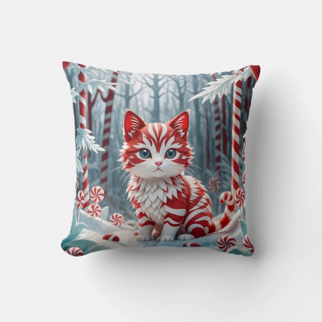 Peppermint Kitten - Candy Cane Forest Pillow Kussen (Voorkant)