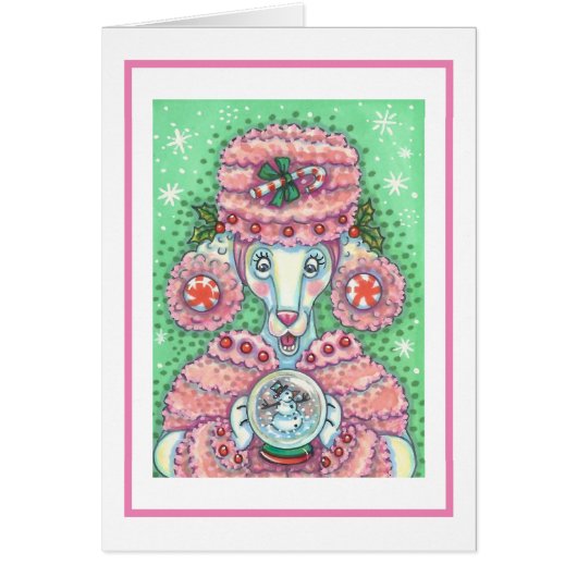 PEPPERMINT PINK POODLE CHRISTMAS WENSKAART B (Voorkant)