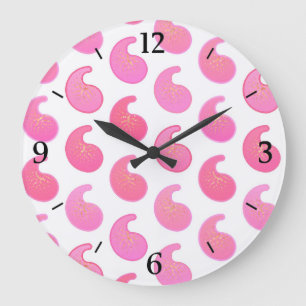 Peppermint roze paisley op wit grote klok