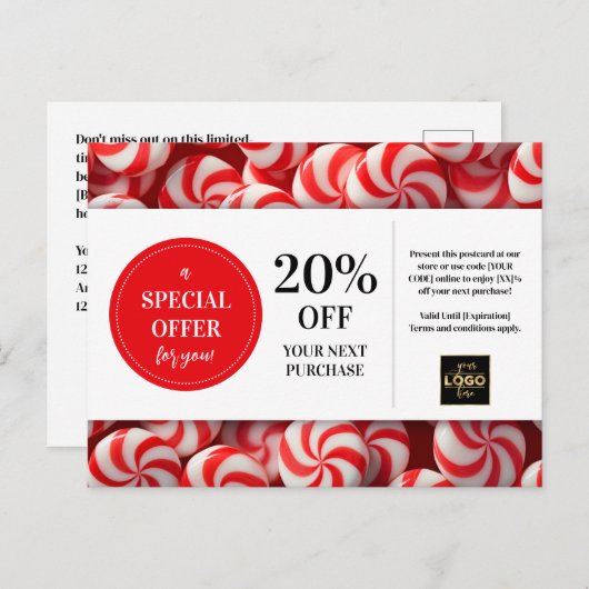 Peppermint Snoep Custom Coupon Korting Briefkaart (Voorkant / Achterkant)