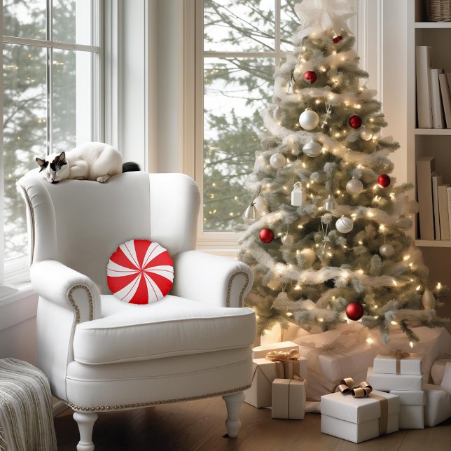 Peppermint Snoep Holiday Rond Kussen (Creator heeft geüpload)