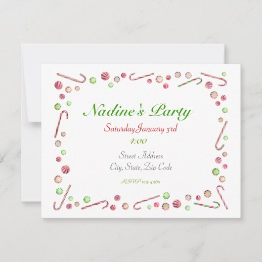 Peppermint Snoep Invitation Kaart (Voorkant)