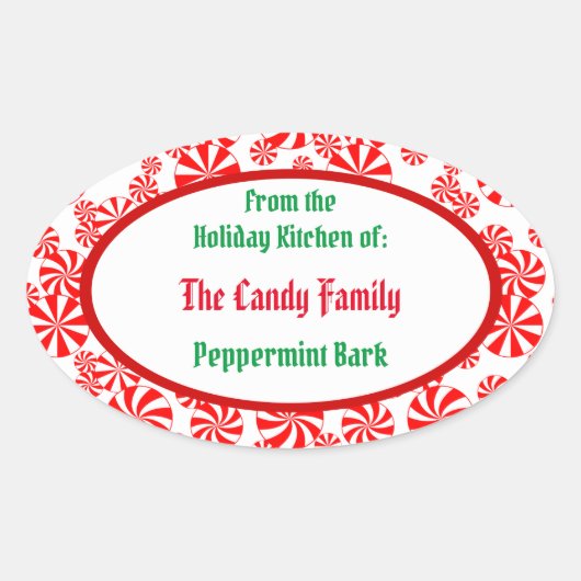 Peppermint Snoep Patroon Editable Oval Sticker (Voorkant)
