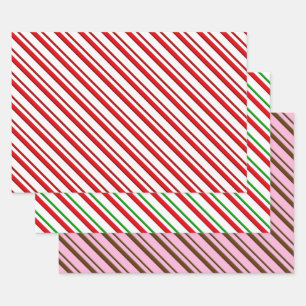 Peppermint Snoep Stripes, rood, groen, roze Inpakpapier Vel