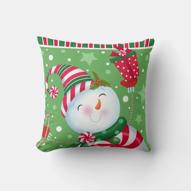 Peppermint Snowman Pillow Kussen (Voorkant)