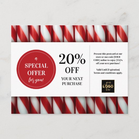 Peppermint Sticks Kerstmis Custom Coupon Korting Briefkaart (Voorkant)