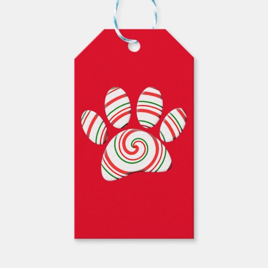 Peppermint Swirl Dog Paw in rood-groen wit Cadeaulabel (Voorkant)