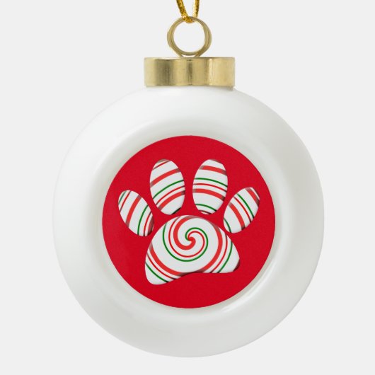 Peppermint Swirl Dog Paw in rood-groen wit Keramische Bal Ornament (Voorkant)