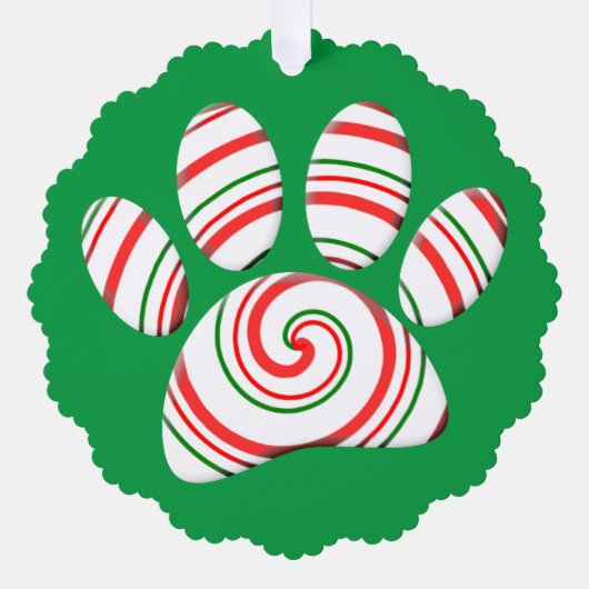 Peppermint Swirl Dog Paw in rood-groen wit Ornament Kaart (Voorkant)