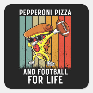 "Pepperoni Pizza Dab met Football Retro Fun Design Vierkante Sticker